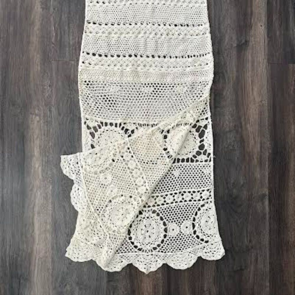 Altar'd State Pensacola Crochet Cream Maxi Dress Cover Up Sleeveless Size L/XL - Picture 4 of 9